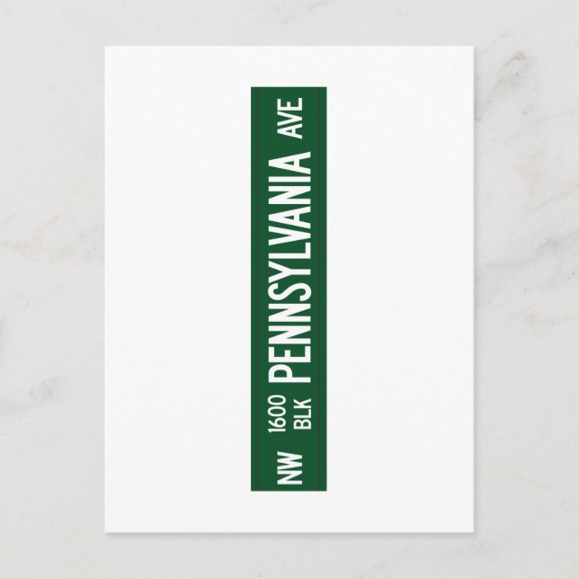 Carte Postale 1600 avenue de Pennsylvanie, Panneau routier, DC,  (Devant)