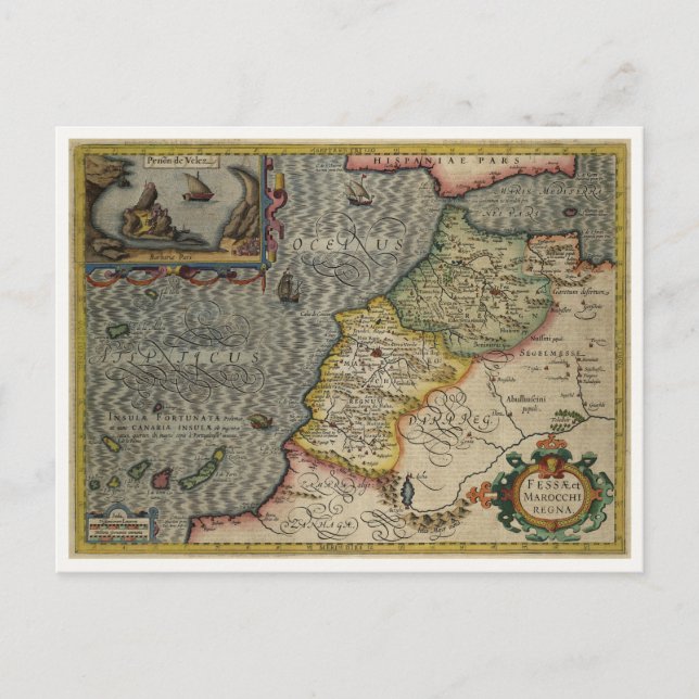 Carte Postale 1606 Map Fez and the Kingdom of Morocco by Hondius (Devant)