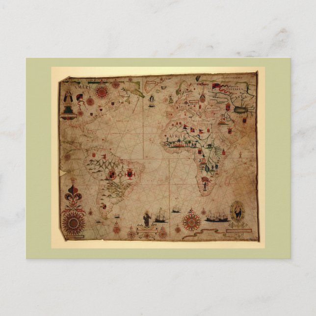Carte Postale 1633 Atantic Ocean Portolan Chart - Pascoal Roiz (Devant)