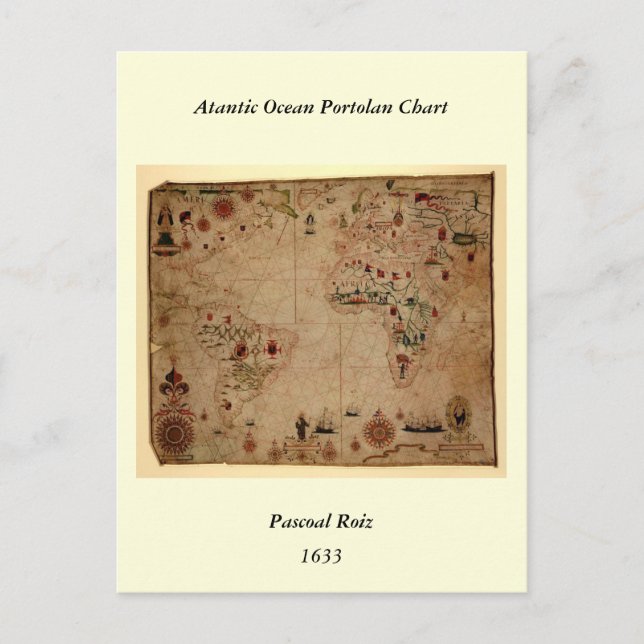 Carte Postale 1633 Atantic Ocean Portolan Chart - Pascoal Roiz (Devant)