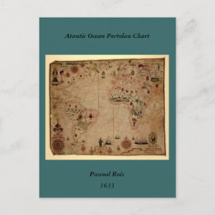 Carte Postale 1633 Atantic Ocean Portolan Chart - Pascoal Roiz