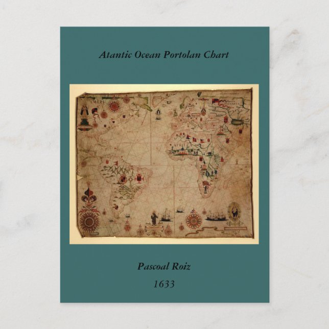 Carte Postale 1633 Atantic Ocean Portolan Chart - Pascoal Roiz (Devant)