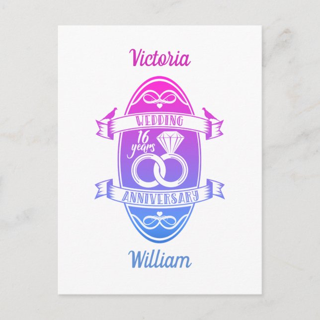 Carte Postale 16 ans 16e anniversaire de mariage (Devant)