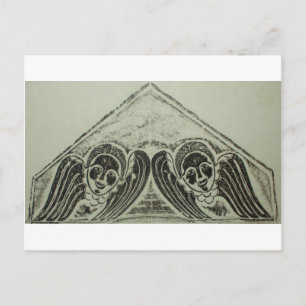 Carte Postale 1700s Grave Rubbing Winged Cherubs Design