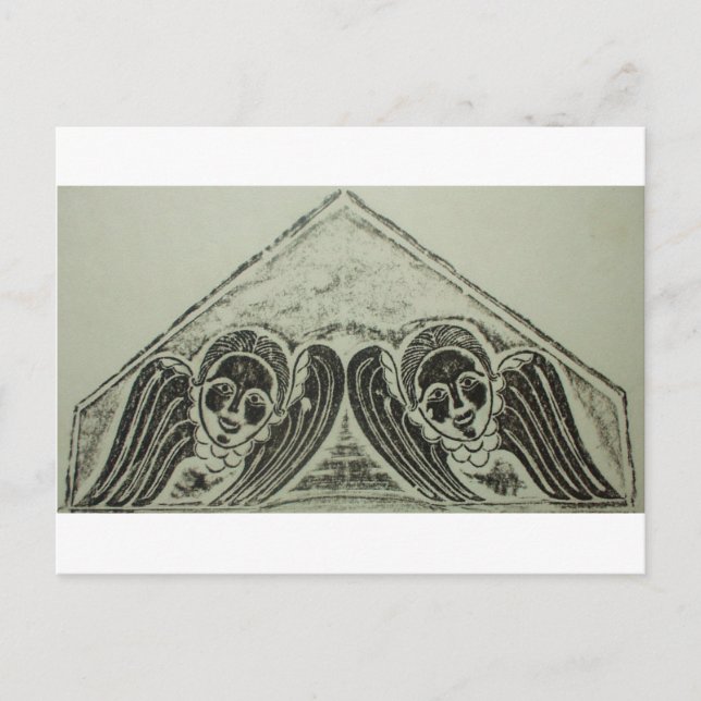 Carte Postale 1700s Grave Rubbing Winged Cherubs Design (Devant)