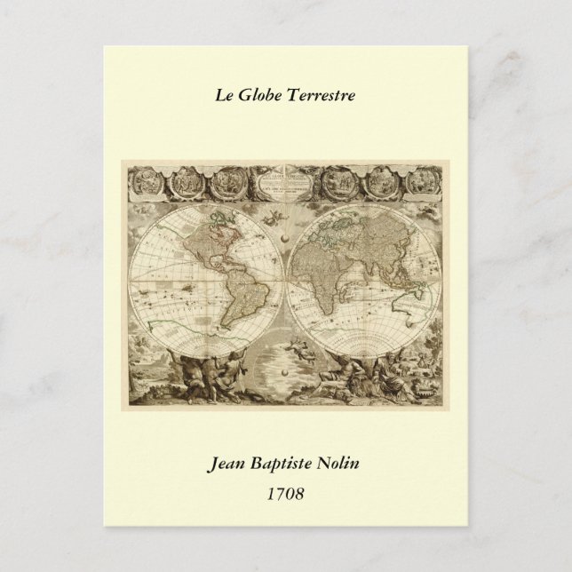 Carte Postale 1708 World Map by Jean Baptiste Nolin (Devant)