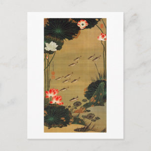 Carte Postale 17. 蓮 池 遊 魚 図, 若 冲 Pond avec Le Lotus, Jakuchu