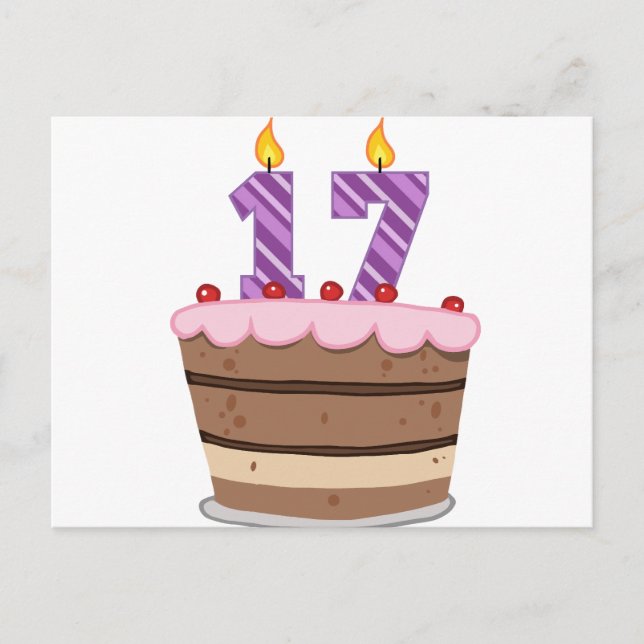 Carte Postale 17 ans sur le gâteau d'anniversaire (Devant)