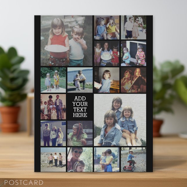 Carte Postale 17 Collage photo et texte - Peut modifier noir (Photo Postcard)