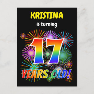 Carte Postale 17e anniversaire - Fun Fireworks, Rainbow Look "17