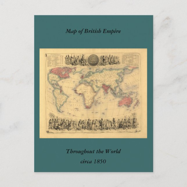 Carte Postale 1850's Map of British Empire Throughout the World (Devant)