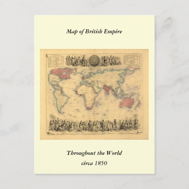 Carte Postale 1850's Map of British Empire Throughout the World (Devant)