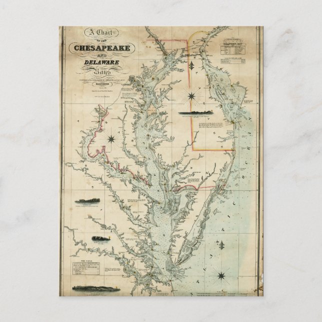 Carte Postale 1852 Tableau des baies de Chesapeake et de Delawar (Devant)