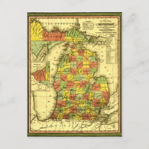 Carte Postale 1853 Vivid Map of Michigan Montrer la véritable al