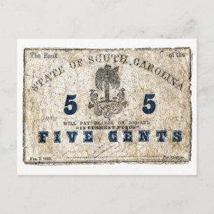 Carte Postale 1863 Caroline du Sud Note de 5 cents