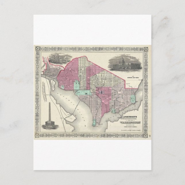 Carte Postale 1866 Johnson Map of Washington D.C. (Devant)