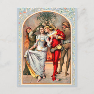 Carte Postale 1886 Couples en costumes médiévaux sous le gui