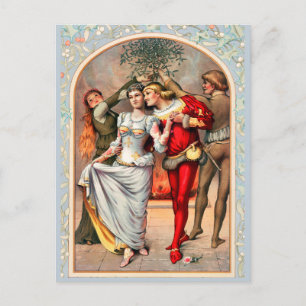 Carte Postale 1886 Couples en costumes médiévaux sous le gui