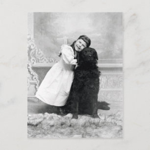 Carte Postale 1890 Smiling girl and her Retriever Dog