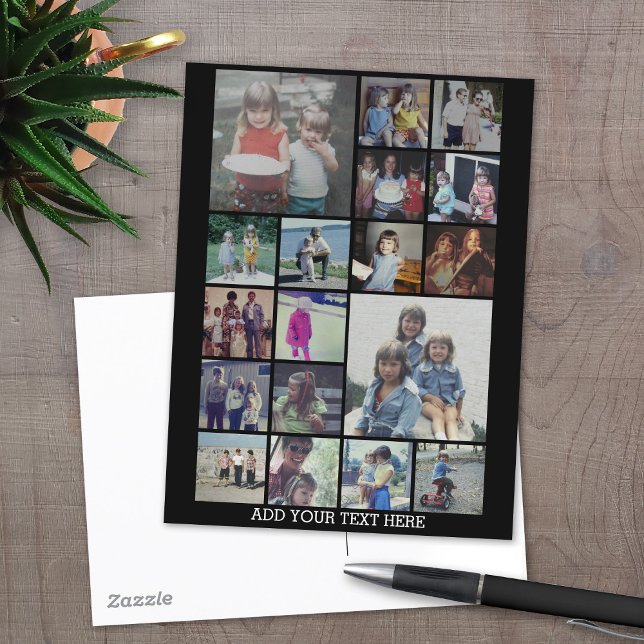 Carte Postale 18 Collage photo et texte - Peut modifier noir (Personalized Photo collage Postcard)