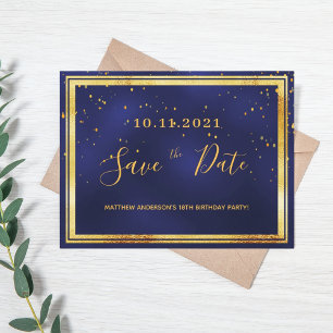 Carte Postale 18e anniversaire bleu foncé or enregistrer la date
