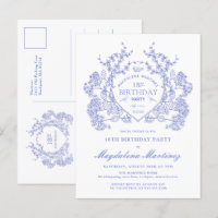 CARTE POSTALE 18e anniversaire Blue Floral Crest I