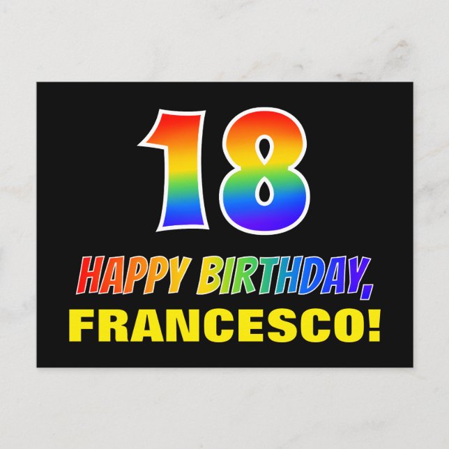 Carte Postale 18e anniversaire : Bold, amusant, simple, arc-en-c (Devant)
