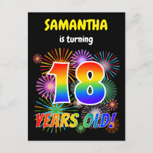 Carte Postale 18e anniversaire - Fun Fireworks, Rainbow Look "18