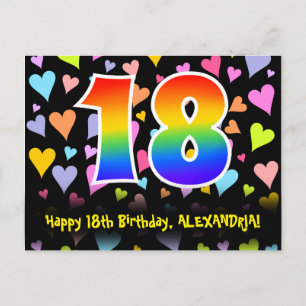 Carte Postale 18e anniversaire : Fun Hearts Motif, Arc-en-ciel 1
