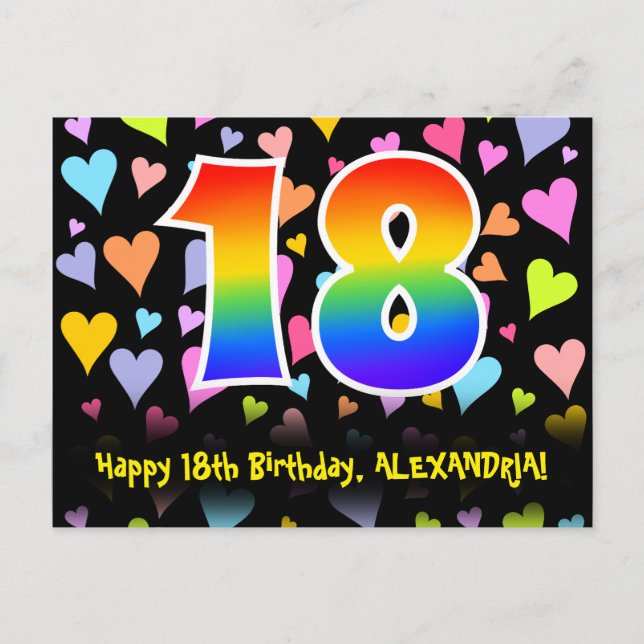 Carte Postale 18e anniversaire : motif de cœurs amusants, 18 arc (Devant)