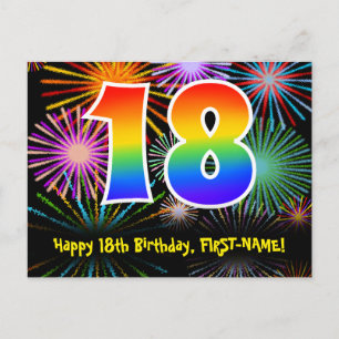 Carte Postale 18e Anniversaire – Motif de feux d'artifice amusan