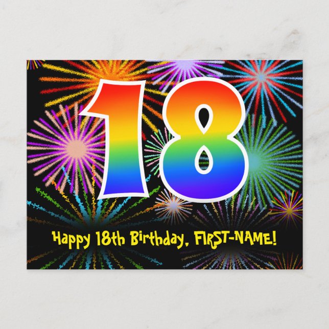 Carte Postale 18e Anniversaire – Motif de feux d'artifice amusan (Devant)