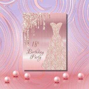 Carte Postale 18e anniversaire rose parties scintillant or invit