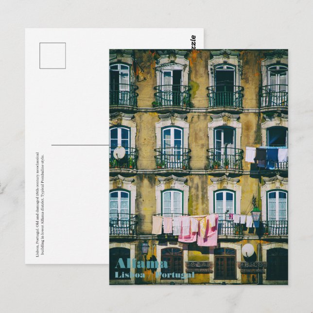 Carte Postale 18ème bâtiment en ruines dans le district d'Alfama (Devant / Derrière)