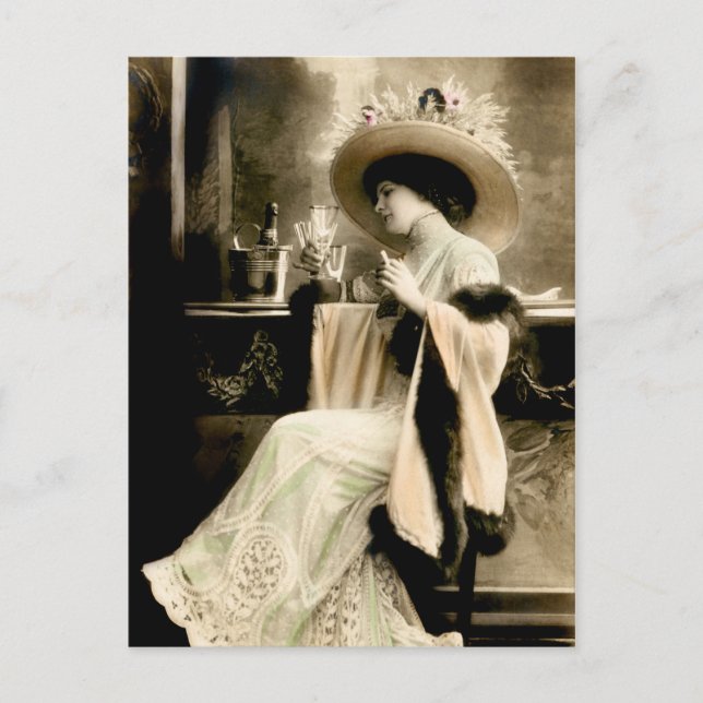 Carte Postale 1900 Une Parisienne Boire Du Champagne (Devant)