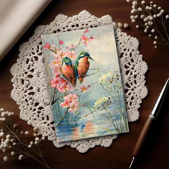 Carte Postale 1907 Martin-pêcheurs et fleurs vintage (Créateur téléchargé)