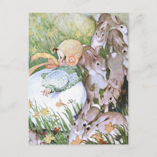 CARTE POSTALE 1910 "BURST OF SPRING" BABY 'N BUNNY PLAYDATE