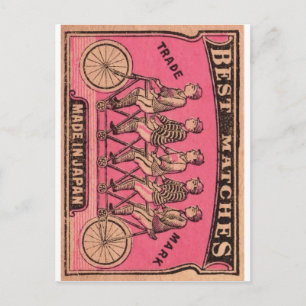 Carte Postale 1910 Japanese Tandem Bicycle Matchbox Label