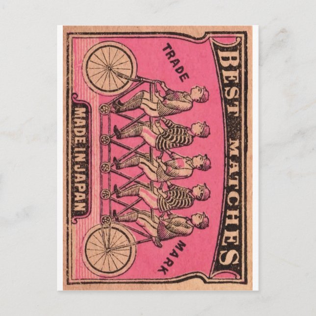 Carte Postale 1910 Japanese Tandem Bicycle Matchbox Label (Devant)