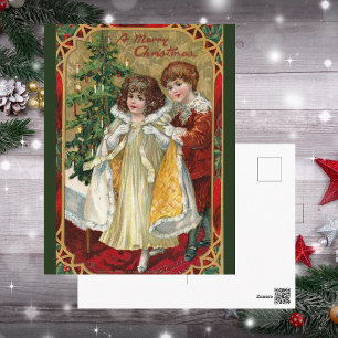 Carte Postale 1910 Vintage Christmas Tuck garçon et fille