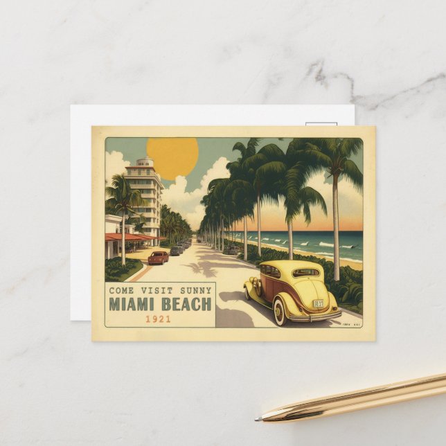 Carte postale 1920 Retro Miami Beach Ocean Drive (Devant/Arrière en situation)
