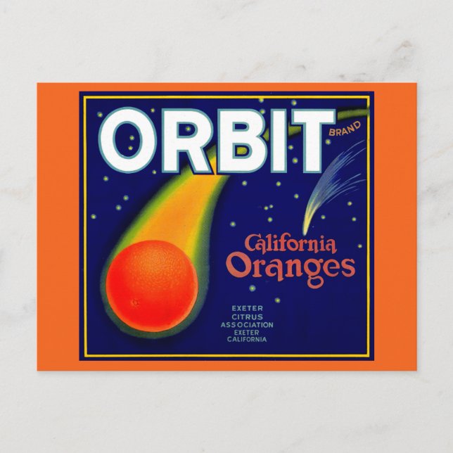 Carte Postale 1920s Orbite Orange étiquette de caisse de fruits (Devant)