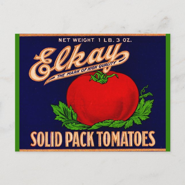 Carte Postale 1930 Elkay Solid Pack Tomates peut étiquette (Devant)
