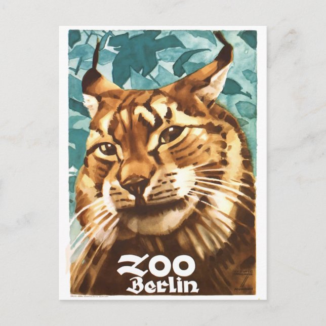 Carte Postale 1930 Ludwig Hohlwein Berlin Zoo Lynx Poster (Devant)