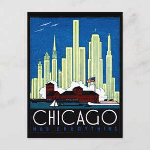 Carte Postale 1930 Visit Chicago Poster