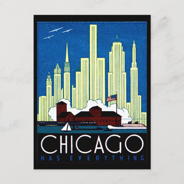 Carte Postale 1930 Visit Chicago Poster (Devant)