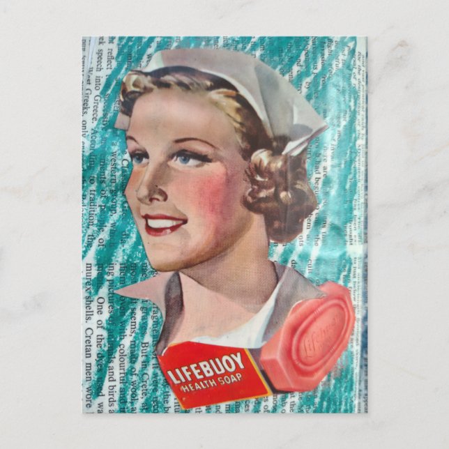 Carte Postale 1930s era Nurse with health soap collage (Devant)