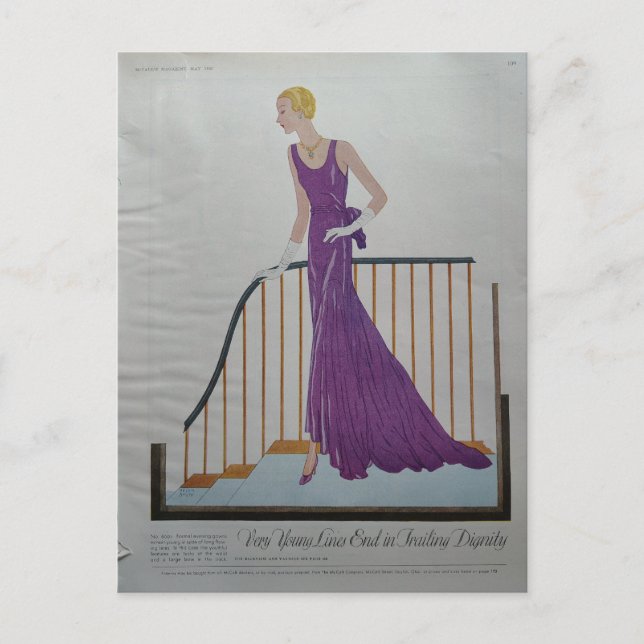 Carte Postale 1930s Fashion Woman in Purple Dress  (Devant)