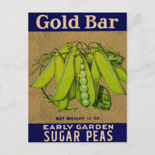 Carte Postale 1930s Gold Bar les pois à sucre peuvent étiquette