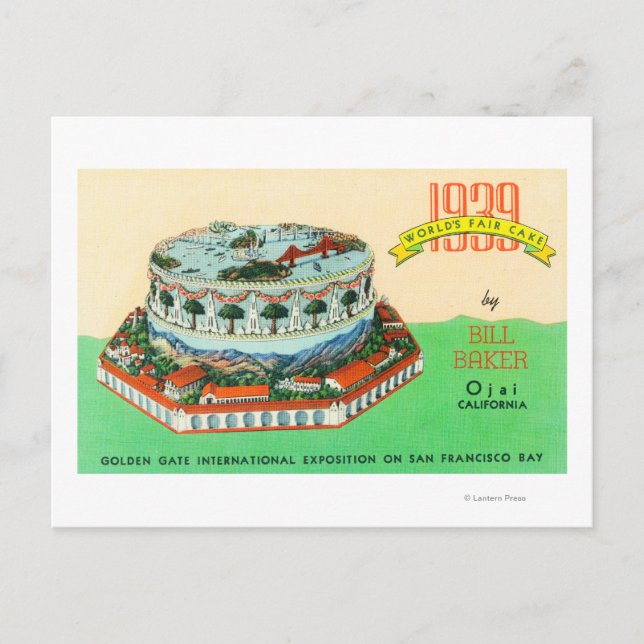 Carte Postale 1939 Worlds Fair Cake par Bill Baker à Ojai (Devant)